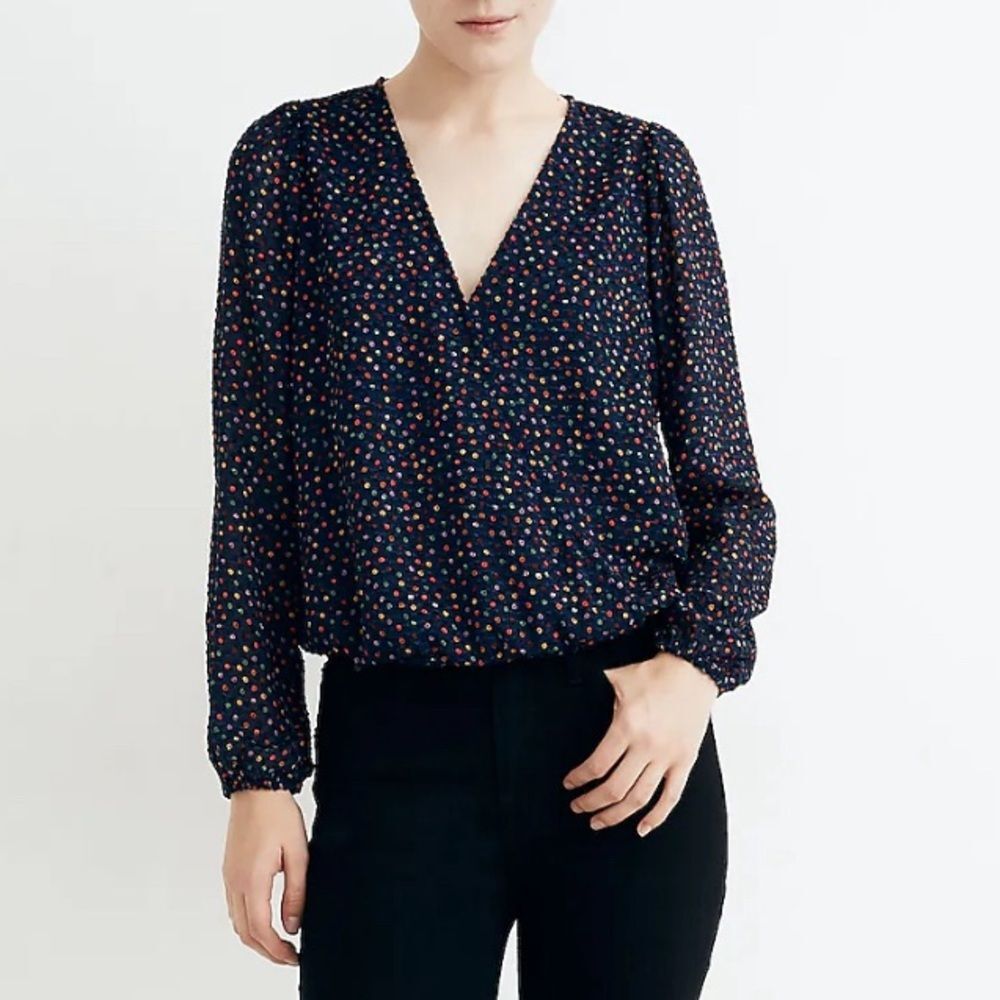 Women's Navy Polka Dot Blouse